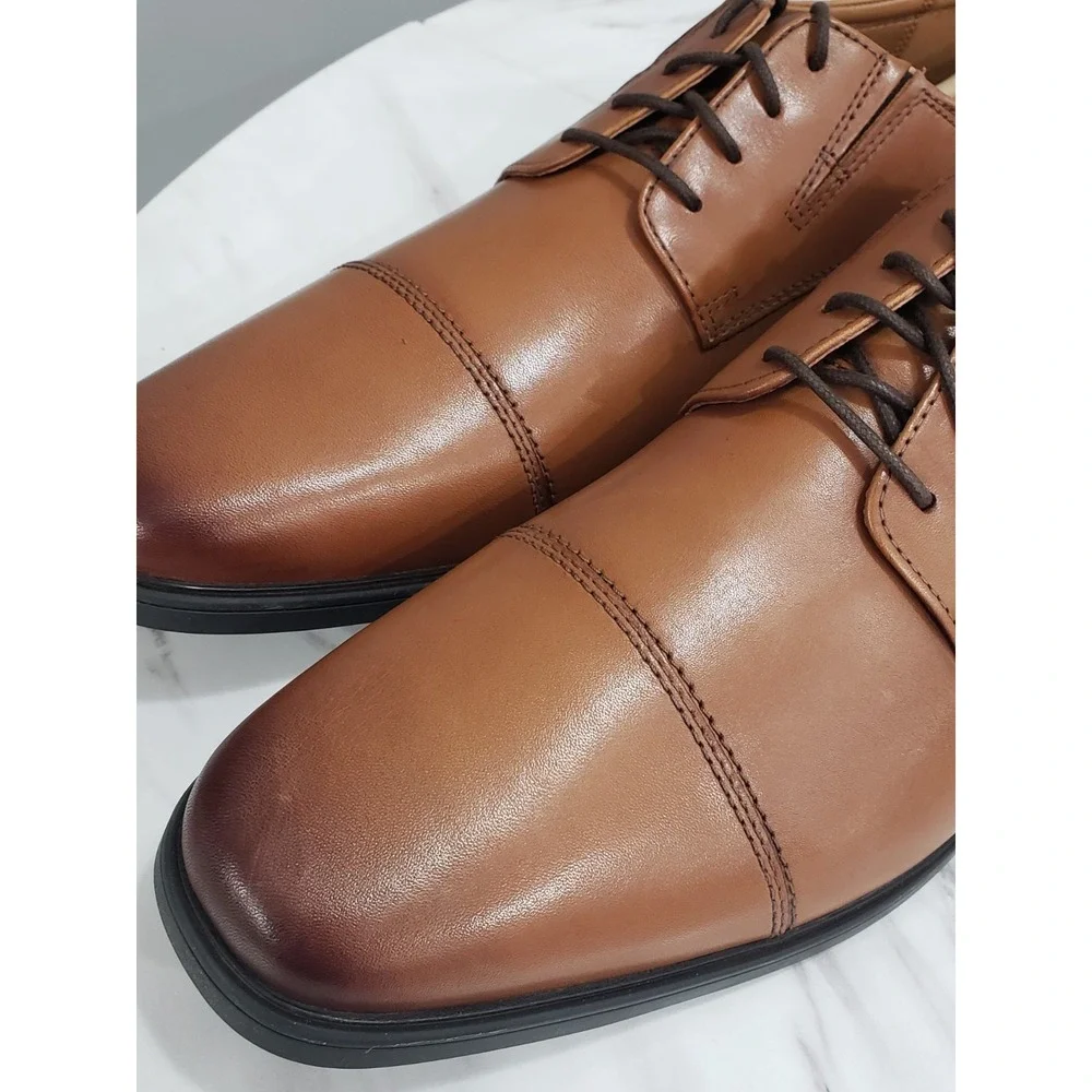 NEW NO BOX Mens sz 14 Clarks Tilden Dark Tan Leather Cap Toe Dress Shoes Oxfords